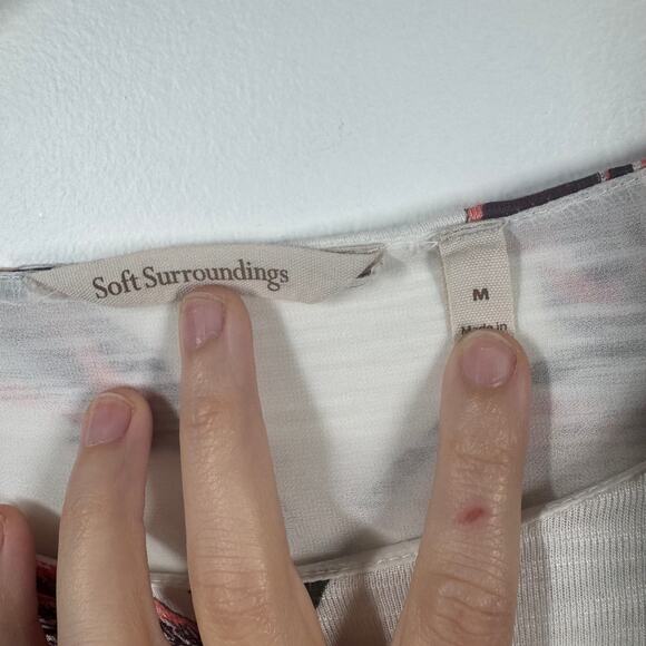 Soft Surroundings Top Women M Cream Floral Long Sleeve Sequin Lined Modest Tunic - Picture 5 of 8